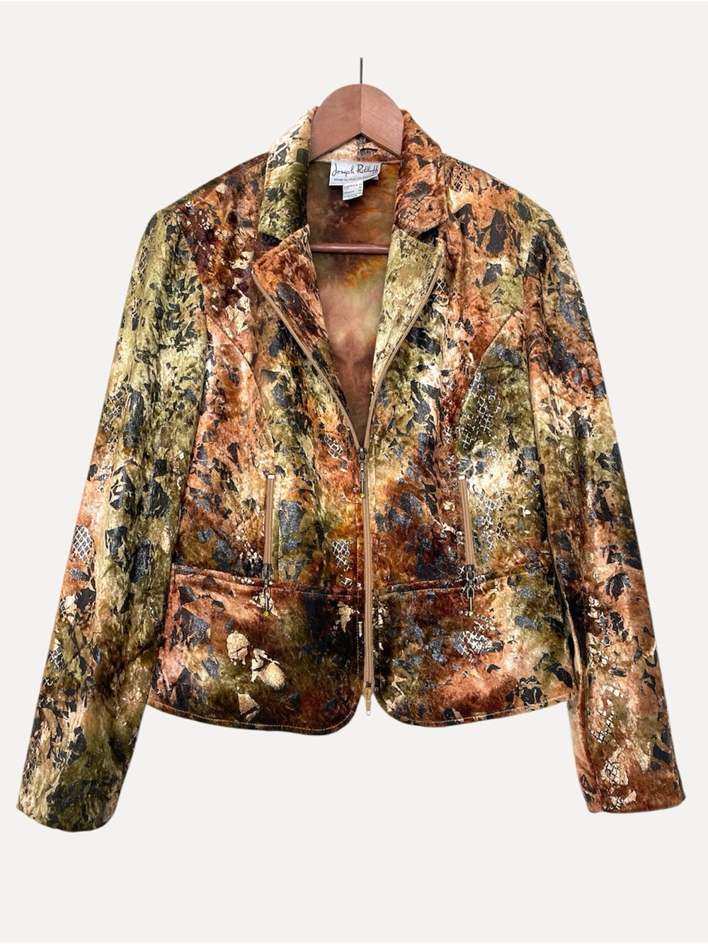 Vintage Joseph Ribkoff Crushed Velvet Blazer Made in Canada 10 Metallic Jacket